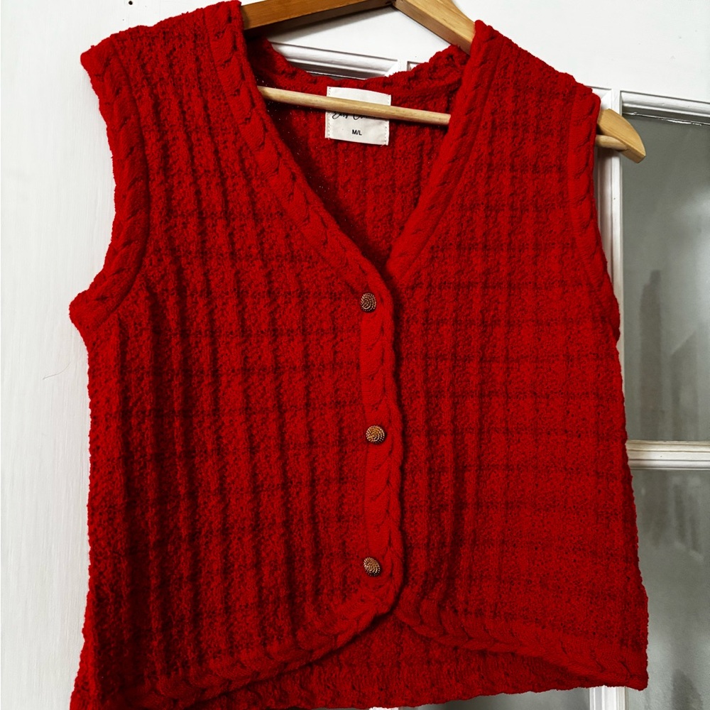 Red Cable Knit Women's Sweater Vest